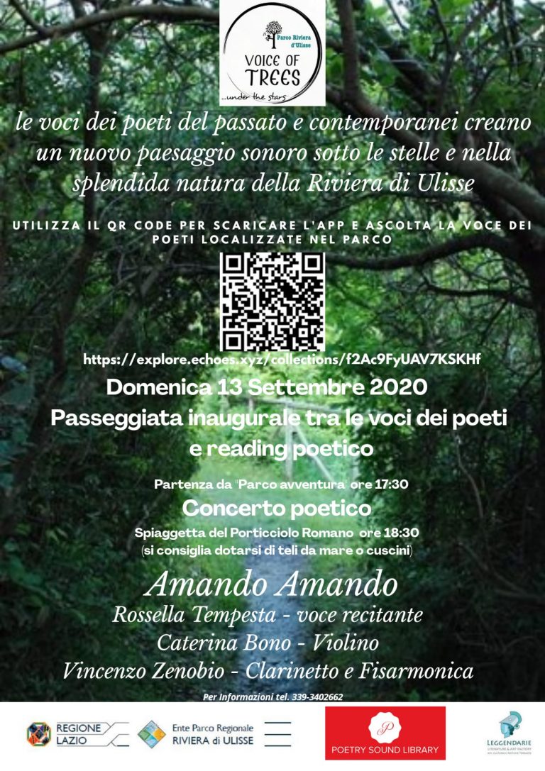 GIANOLA: LA VOCE DEI POETI TRA GLI ALBERI DELLA RIVIERA DI ULISSE DOMENICA 13 SETTEMBRE
