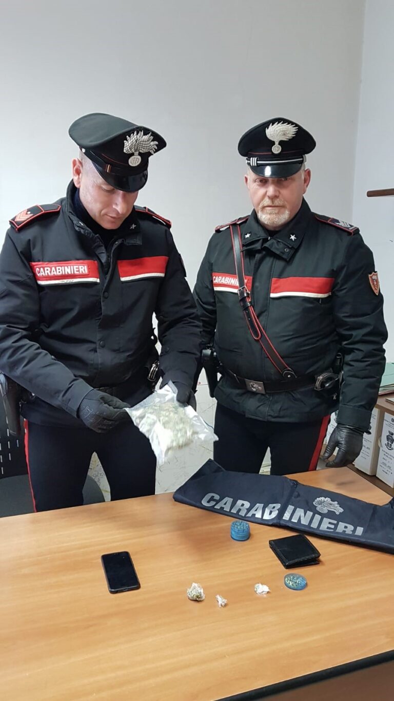 CARABINIERI: DUE GIOVANI DENUNZIATI PER DETENZIONE E SPACCIO DI DROGA E VIOLAZIONE NORME COVID-19