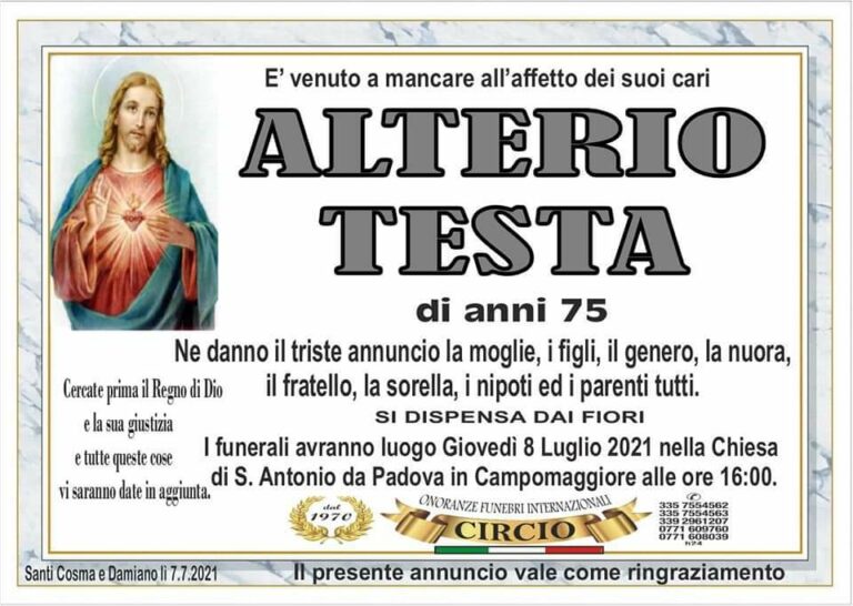 Castelforte: all’alba furgone investe mortalmente Alterio Testa, ministrante a Campomaggiore