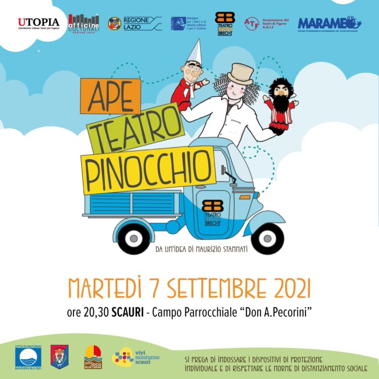 Scauri: Ape Teatro Burattini con Pinocchio martedì 7 settembre alle 20.30 nel campo parrocchiale