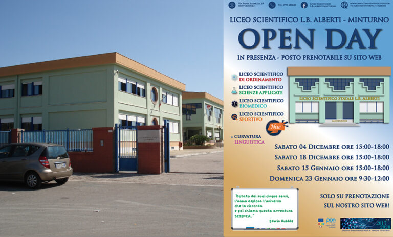 Minturno: sabato 15 ore 15 Open Day Scientifico Alberti con presentazione del Liceo Sportivo