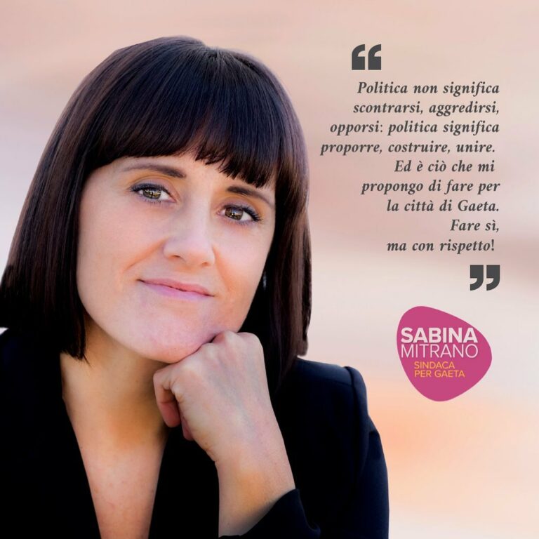 Gaeta: Sabina Mitrano candidata sindaco invita gli elettori a un incontro in piazza della Libertà sabato 5 ore 17