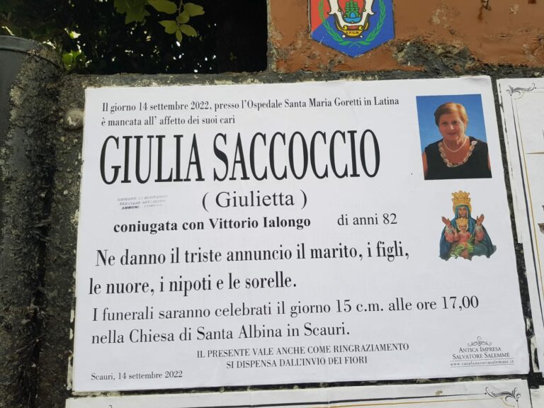 Scauri: ci ha lasciati Giulia Saccoccio, artigiana storica della comunità scaurese