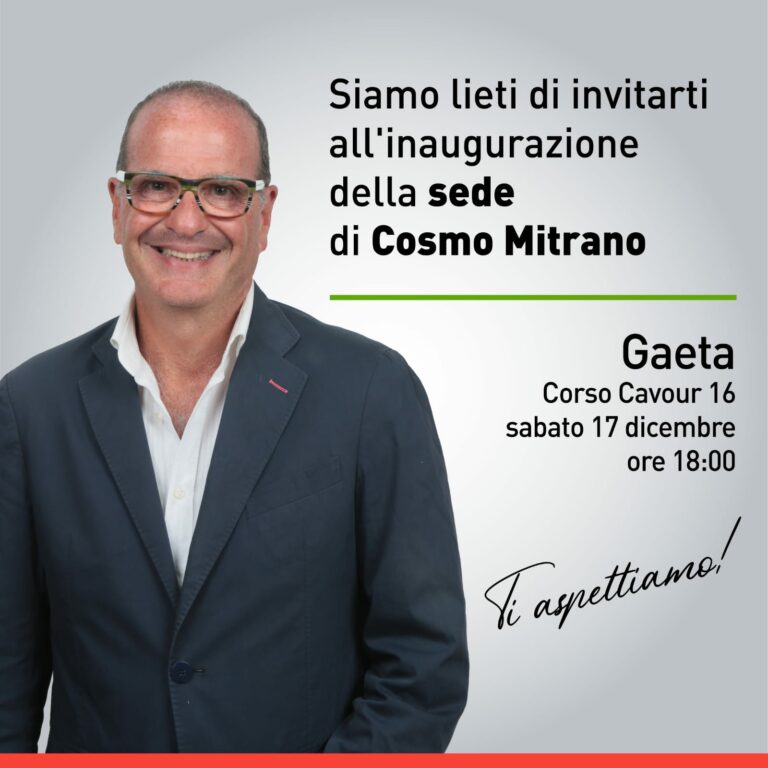 Gaeta: Mitrano sabato 17 dicembre ore 18 inaugura sede