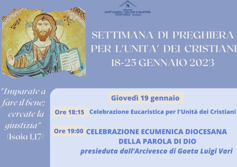 Scauri: Celebrazione Ecumenica giovedì 19 gennaio ore 19.00, presiede l’Arcivescovo Mons. Vari