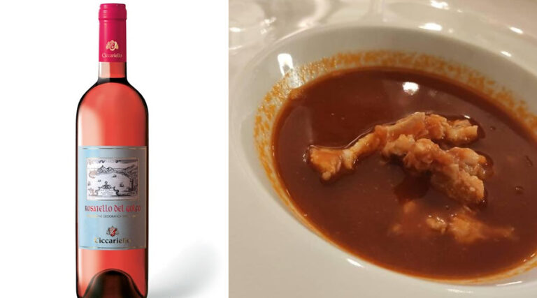 Brodetto di sparnocchie con spaghetti spezzati abbinato ad un Rosatello del golfo dell’azienda CAVICI