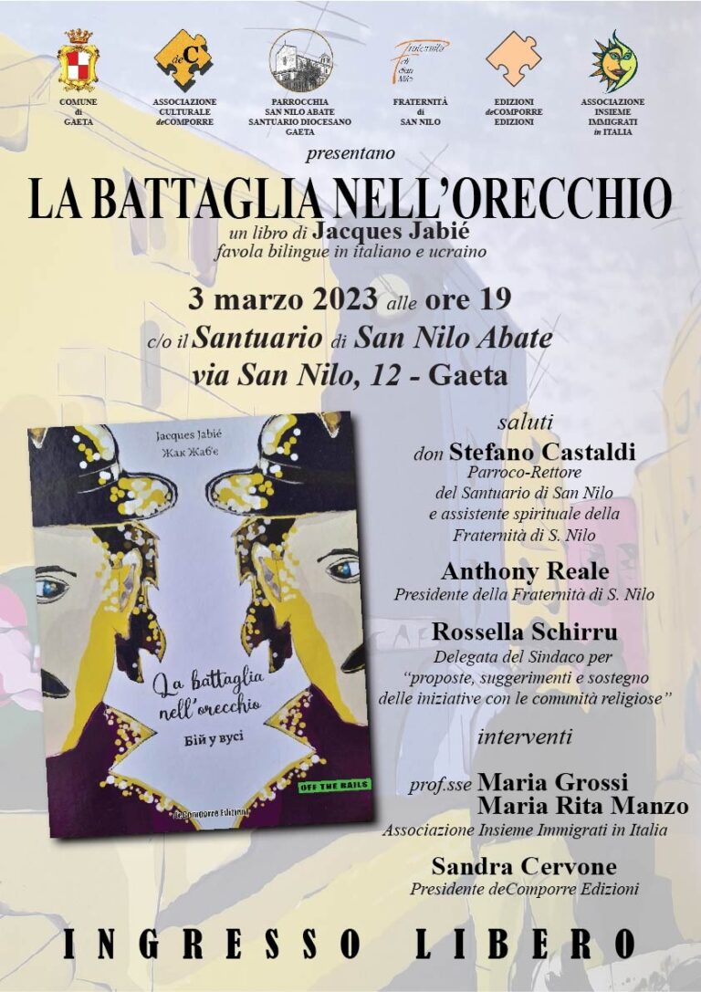 Gaeta: A San Nilo il 3 marzo presentazione del libro per ragazzi dello scrittore ucraino Jacques Jabié