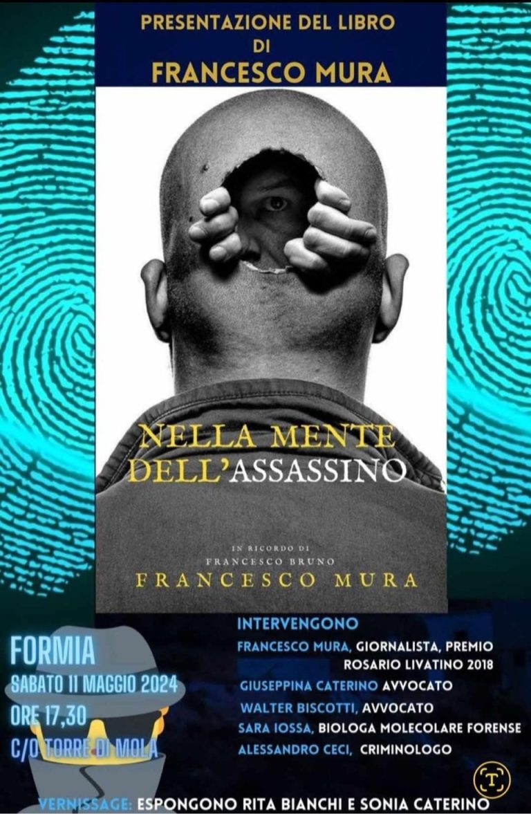 Formia: “Nella mente dell’assassino” di Francesco Mura, presentazione libro Torre di Mola, 11 maggio, ore 17:30