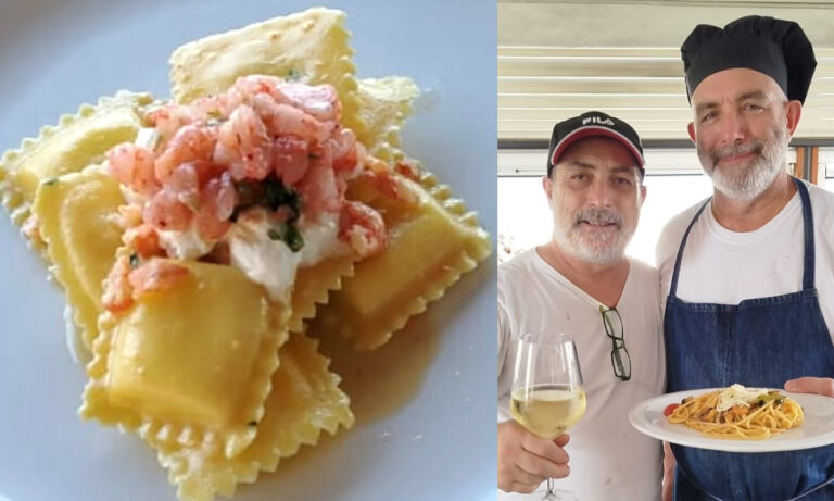 Il pregiato Raviolo dello Chef con burrata e gamberi rossi