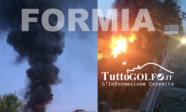 Formia, fiamme avvolgono un mezzo pesante in via del Cotto: colonna di fumo visibile da chilometri