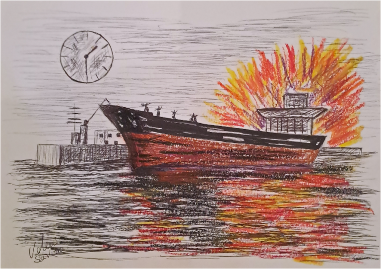 Lingue di fiamme sulla petroliera francese Hylaire Fouquet. Una storia gaetana