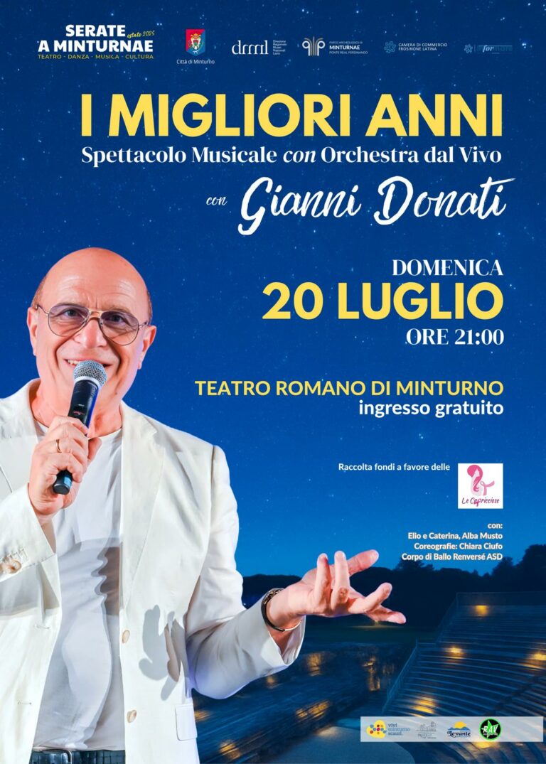 Gianni Donati al Teatro Romano di Minturno con “I MIGLIORI ANNI’60 ’70 ’80 ‘90”. Un viaggio musicale unico.