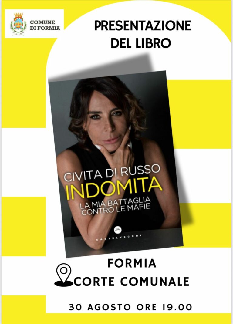 Formia, Corte Comunale: “Indomita”. Presentazione del libro di Civita Di Russo con Valeria D’Onofrio, il 30 agosto ore 19:00.