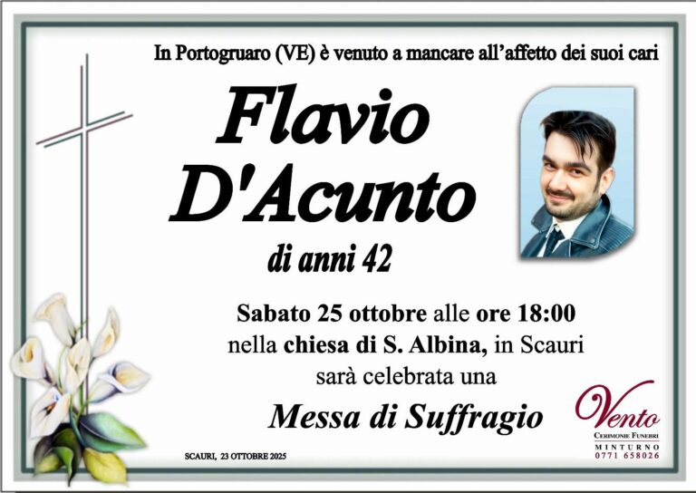 Minturno – Lutto per la scomparsa prematura di Flavio D’Acunto trovato morto in casa a Portogruaro