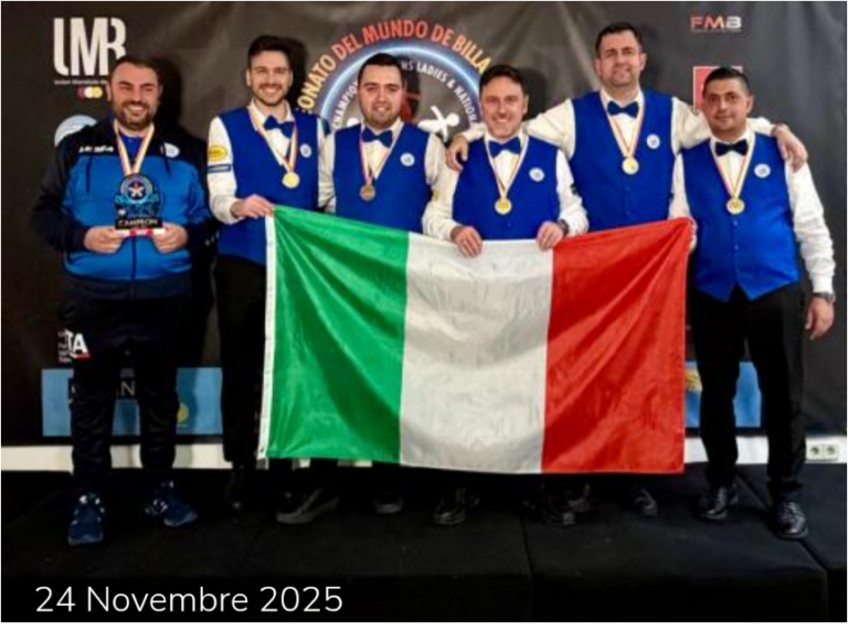 Italia campione del mondo di biliardo stecca 5 birilli