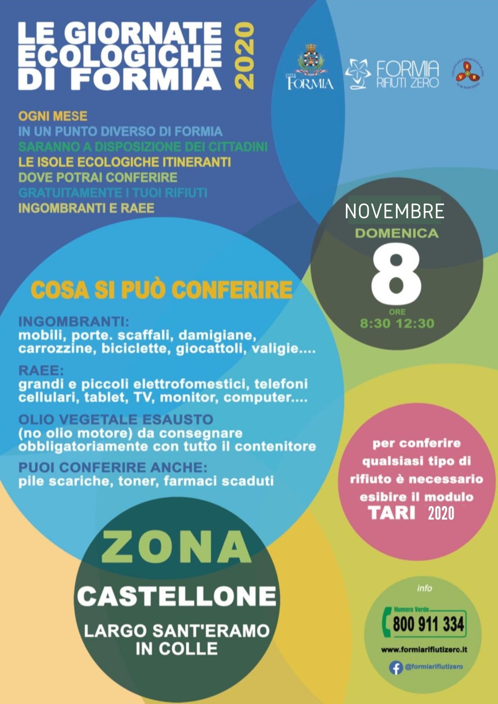 FORMIA: UNA NUOVA GIORNATA ECOLOGICA, DOMENICA 8 NOVEMBRE E' A CASTELLONE