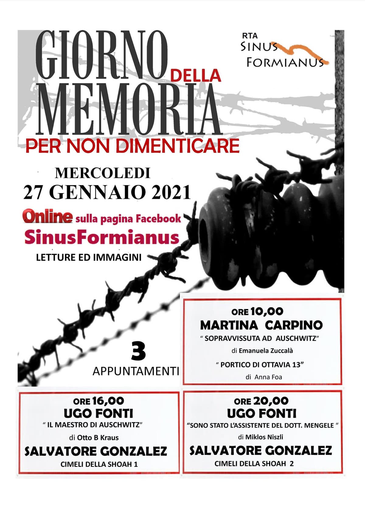 FORMIA: GIORNO DELLA MEMORIA - PER NON DIMENTICARE