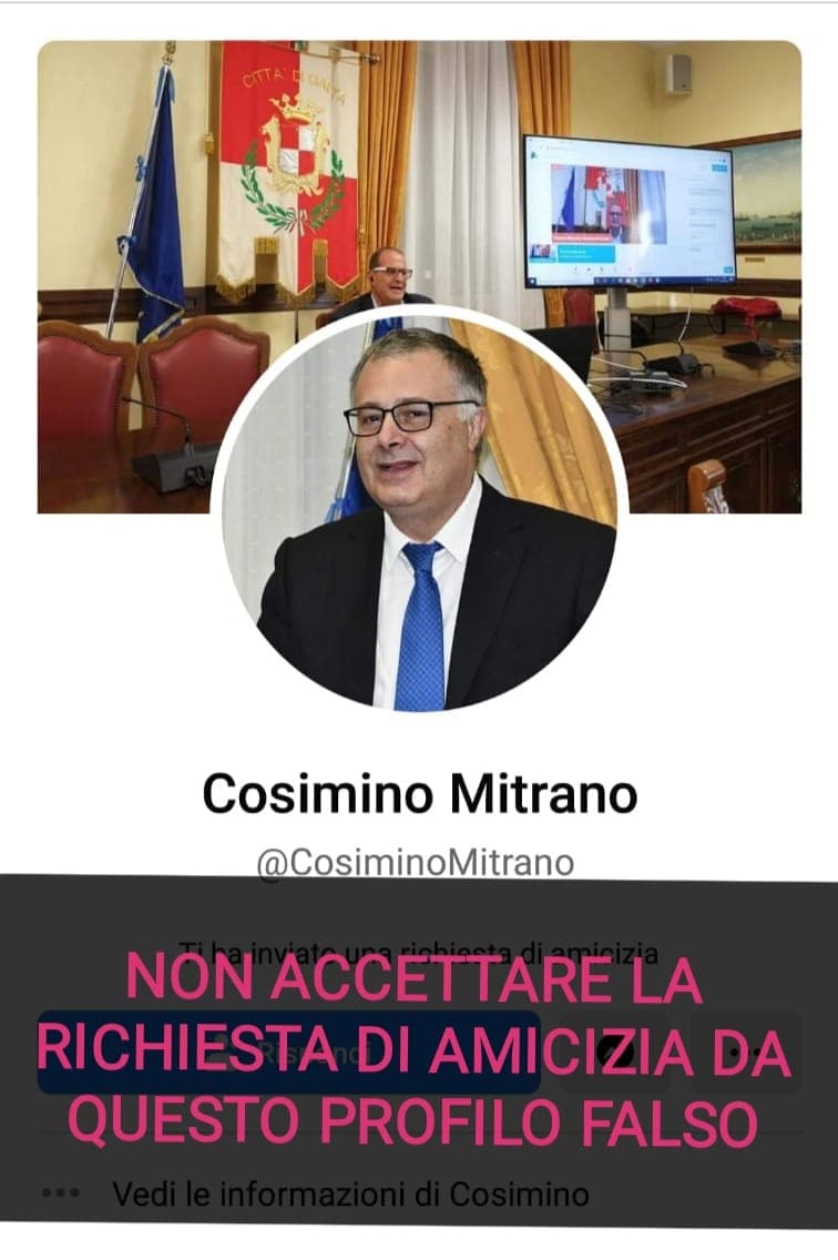 GAETA: CREATO UN PROFILO FAKE DI COSMO MITRANO