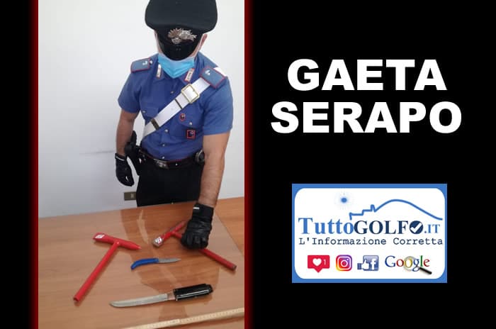 Serapo, Gaeta - Importuna dei passanti, i carabinieri intervengono e trovano nello zainetto 1 coltello e 2 martelletti