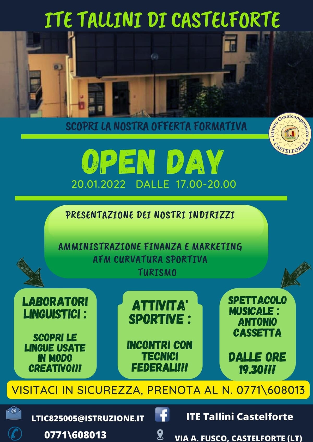 Castelforte: giovedì 20 dalle ore 16 open day e spettacolo al Tallini, fiore all'occhiello della città