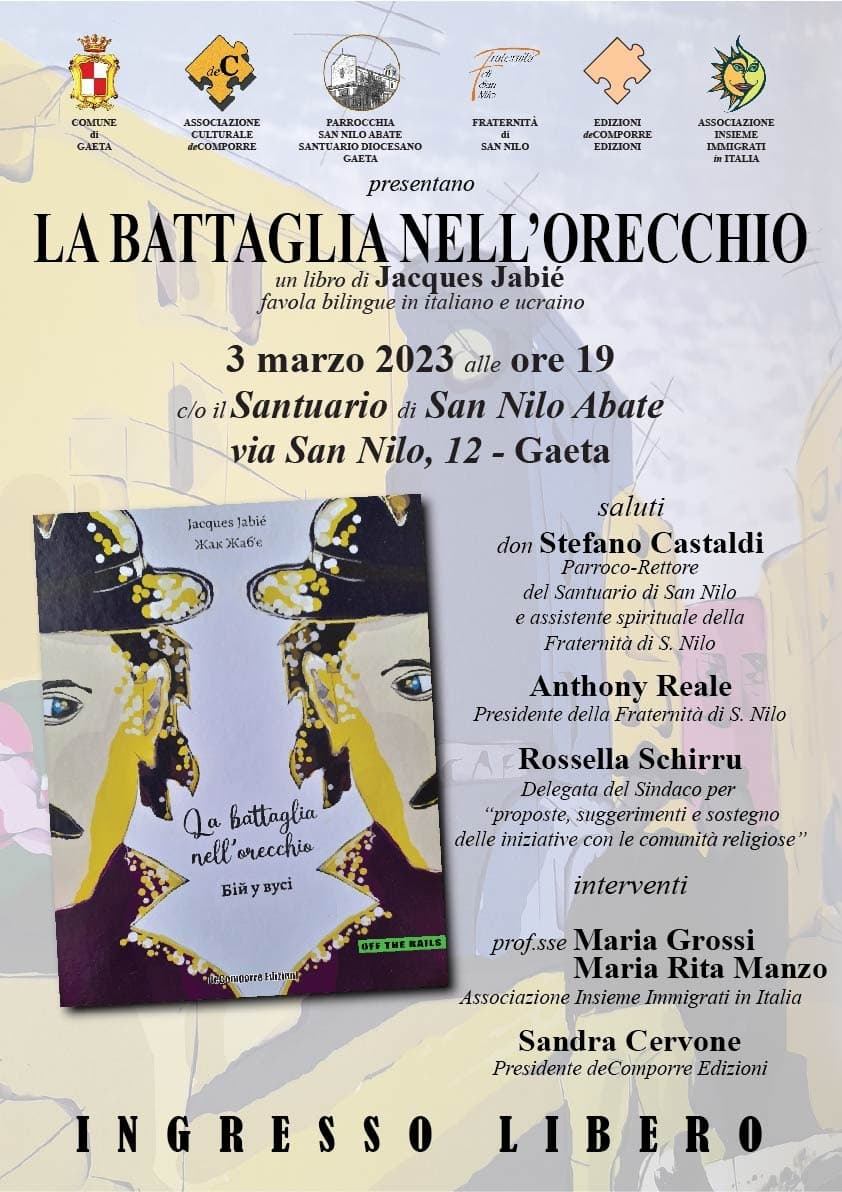 Gaeta: A San Nilo il 3 marzo presentazione del libro per ragazzi dello scrittore ucraino Jacques Jabié
