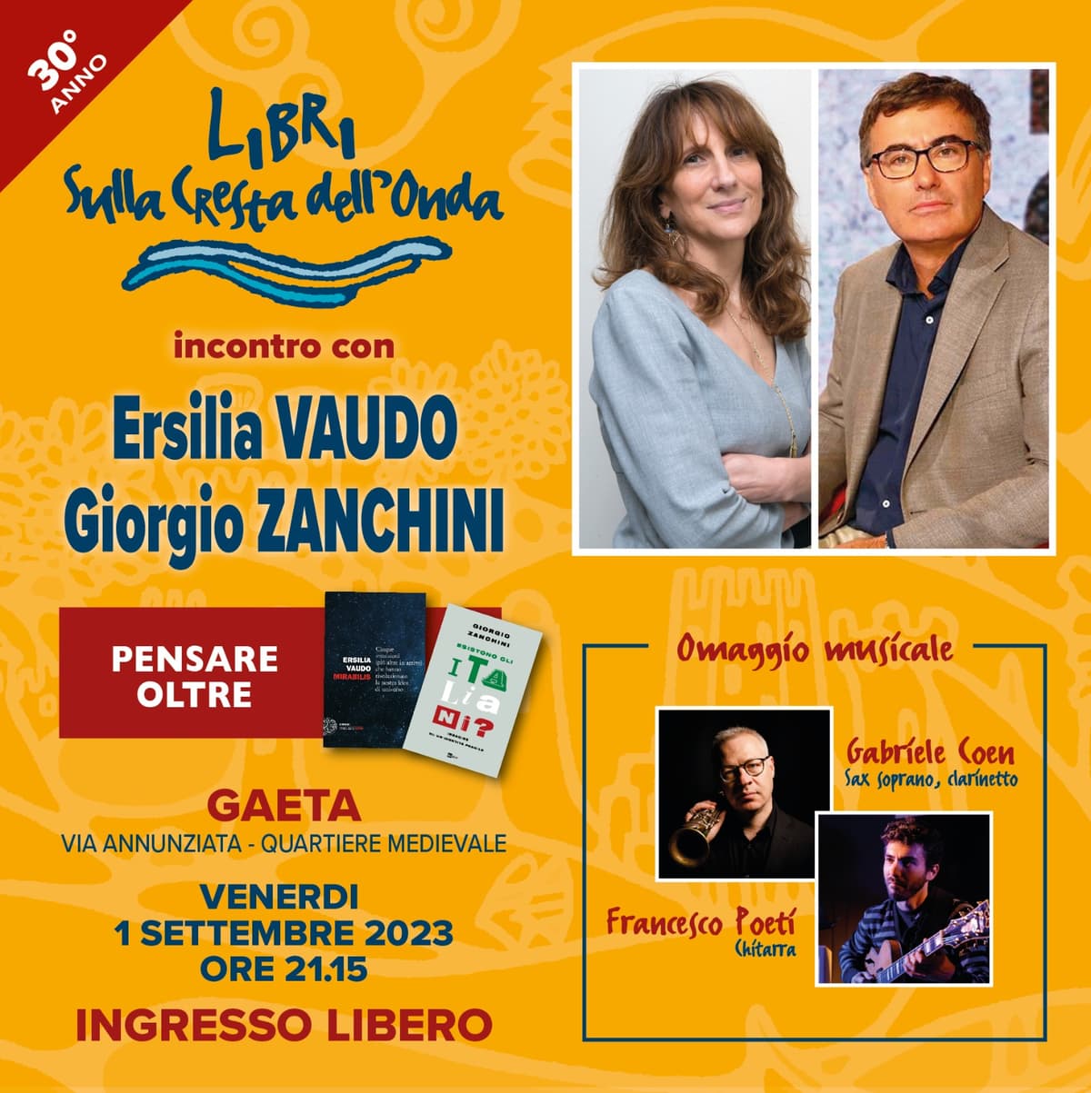 GAETA, Via Annunziata, VENERDI 1° SETTEMBRE ore 21.15. Incontro con Ersilia Vaudo e Giorgio Zanchini