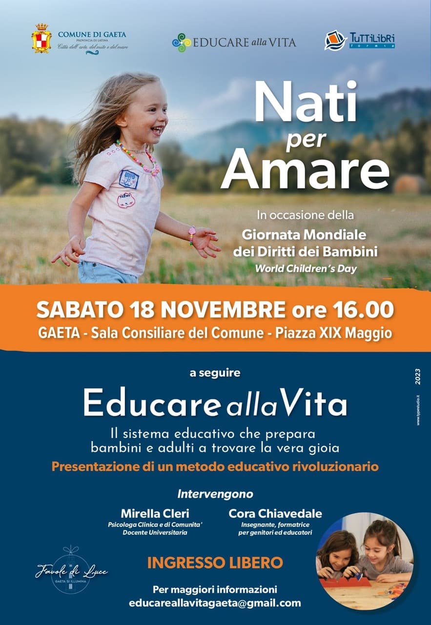 Nati per Amare, sabato 18 novembre l'inziativa organizzata da Associazione Tuttilibri e Comune di Gaeta