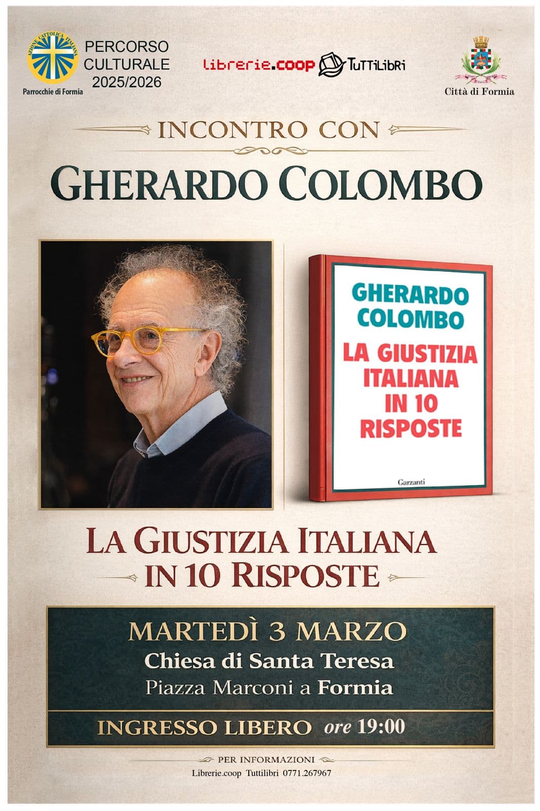 A Formia incontro con Gherardo Colombo: un dialogo sulla giustizia italiana