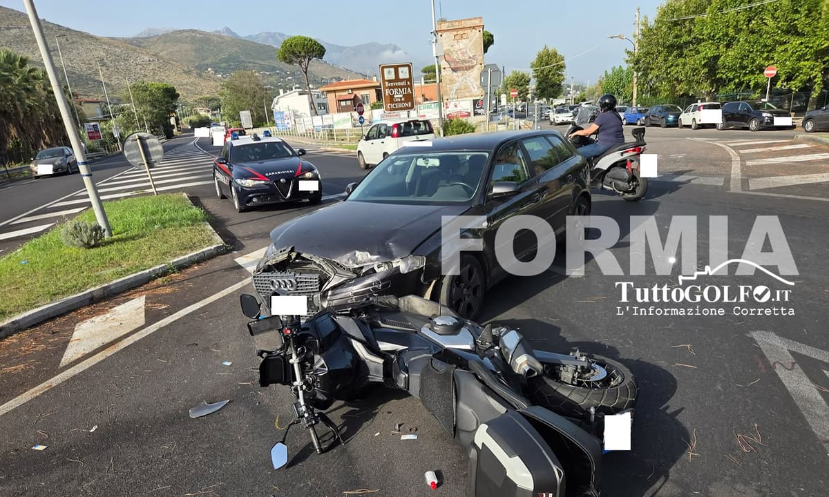 Formia, incidente stradale a Vindicio: scontro tra auto e moto, traffico in tilt