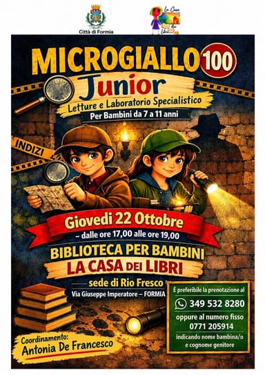 Formia, alla Biblioteca per bambini “La Casa dei Libri” arriva “MicroGiallo 100 Junior”: letture e laboratori per piccoli investigatori