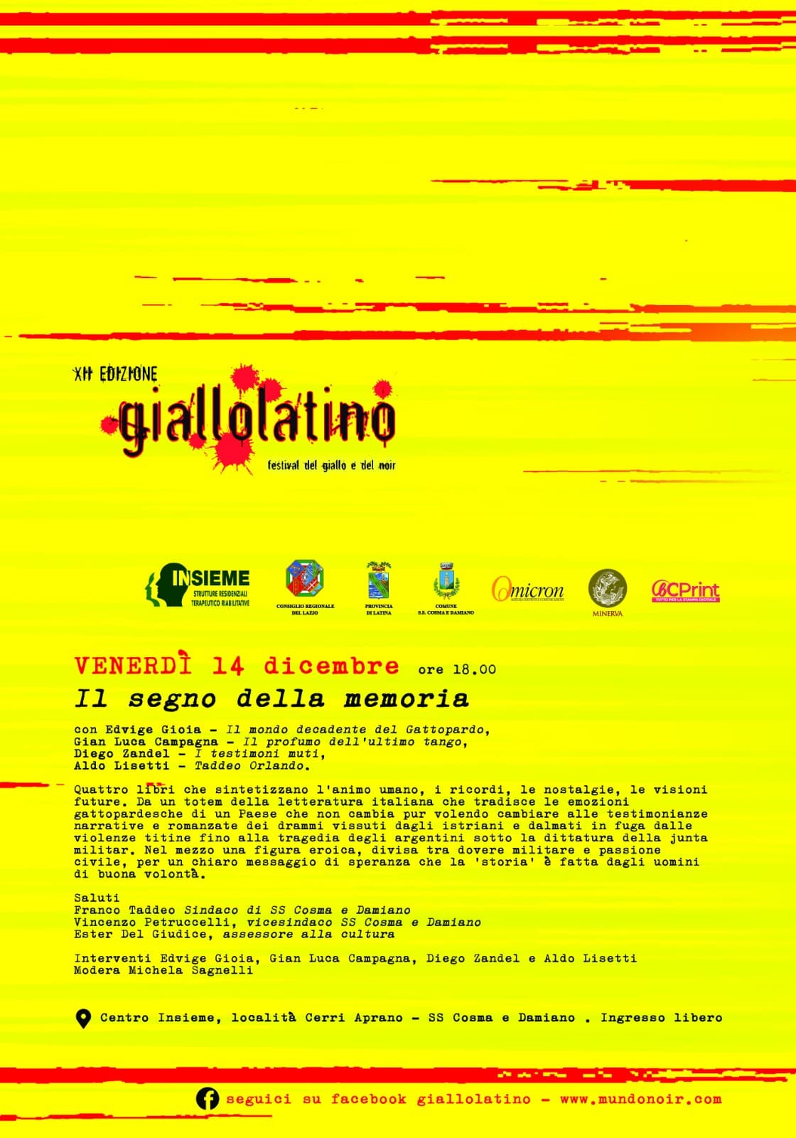 Il festival “Giallo Latino” approda a Santi Cosma e Damiano