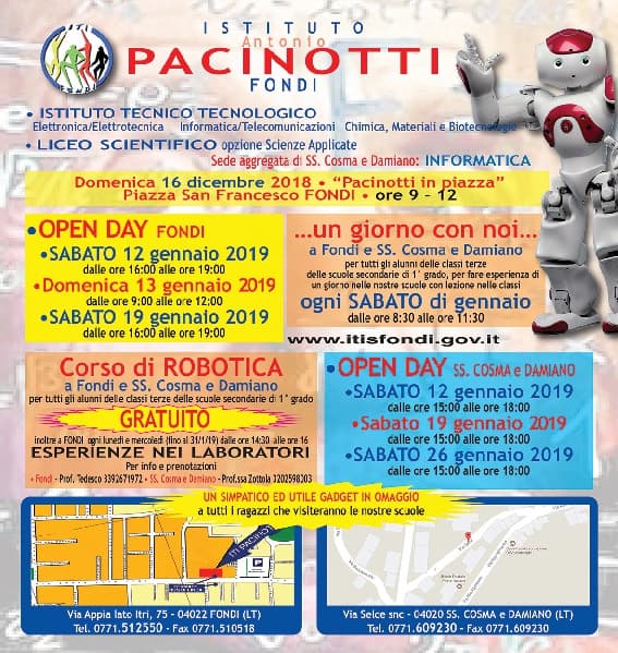 Confermate le misure a sostegno dell’Itis “Pacinotti” di Fondi, sezione staccata di Santi Cosma e Damiano