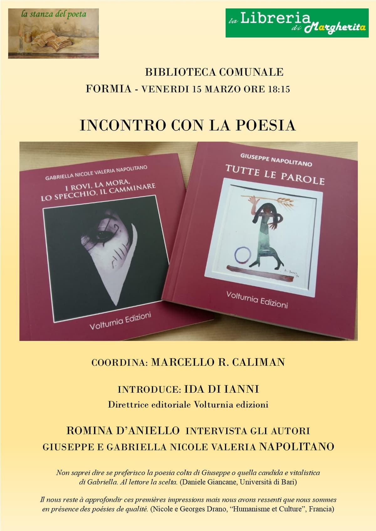 DUE CUORI E LA POESIA A FORMIA IL 15 MARZO