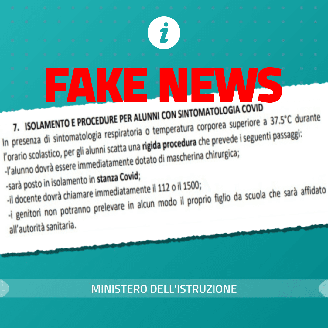 CORONAVIRUS - FAKE NEWS SULLA SCUOLA