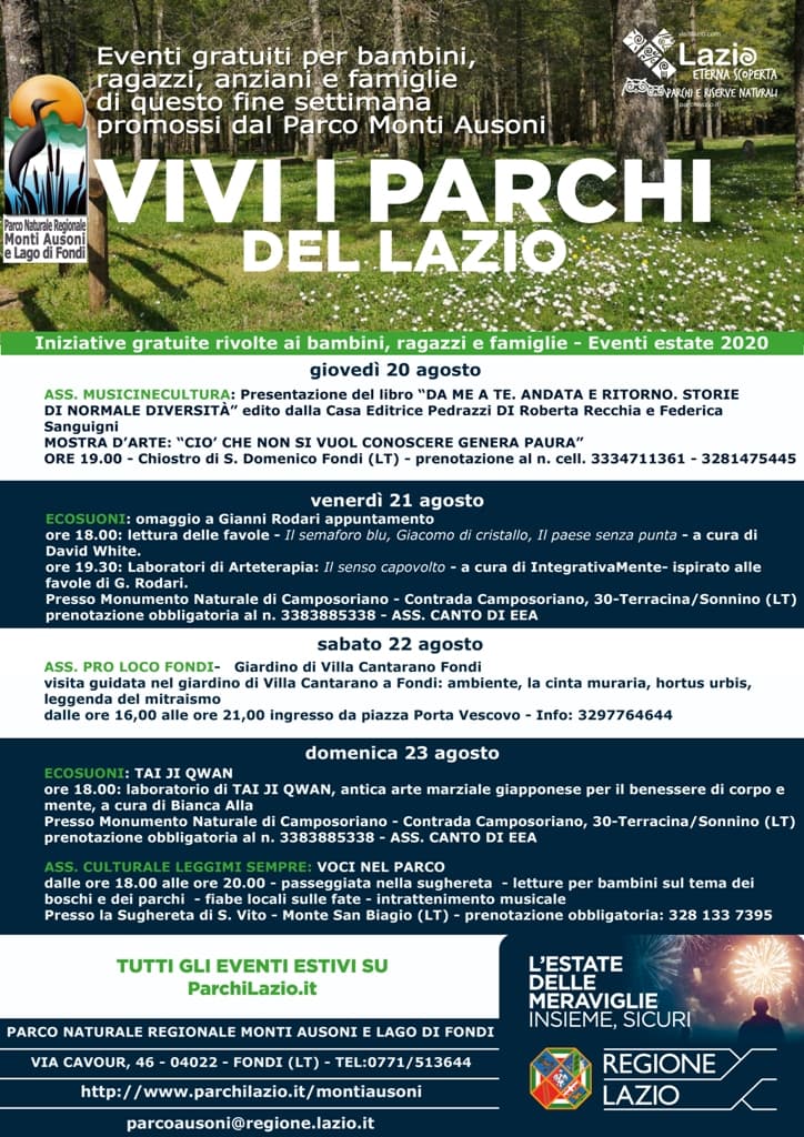 RITROVIAMOCI NEL PARCO MONTI AUSONI E LAGO DI FONDI CON QUATTRO SERATE DAL 20 AL 23 AGOSTO