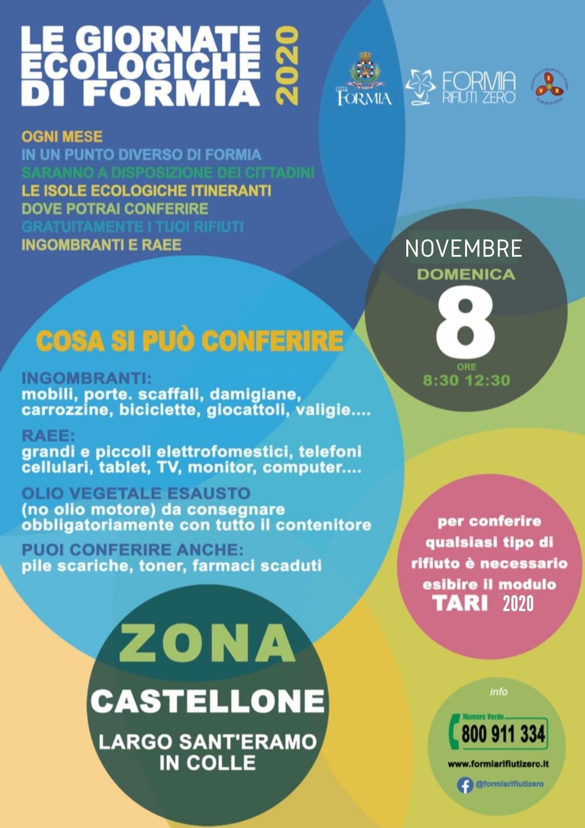 FORMIA: UNA NUOVA GIORNATA ECOLOGICA, DOMENICA 8 NOVEMBRE E' A CASTELLONE