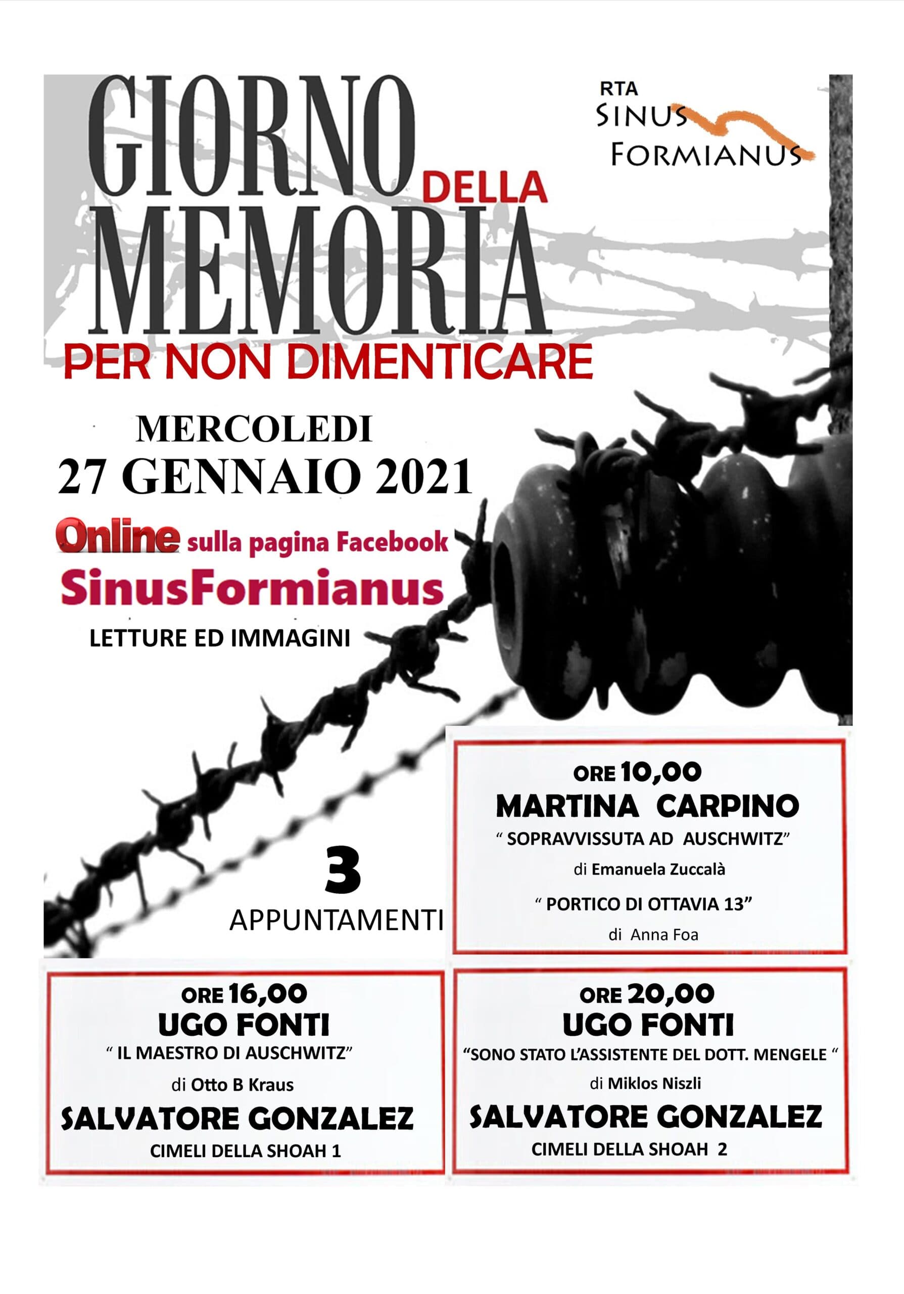 FORMIA: GIORNO DELLA MEMORIA - PER NON DIMENTICARE
