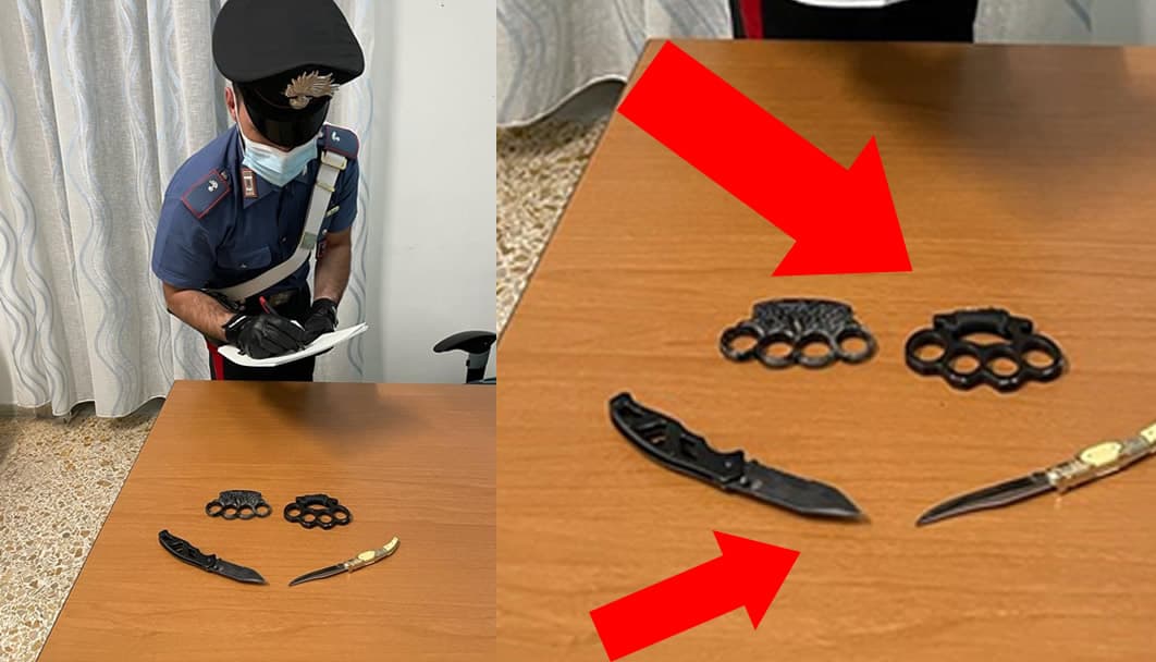 Gaeta, arrestati due ragazzi per violenza e resistenza a Pubblico Ufficiale, omissione di soccorso, guida senza patente ed in evidente stato di alterazione psicofisica da stupefacenti. Con se coltelli e tirapugni