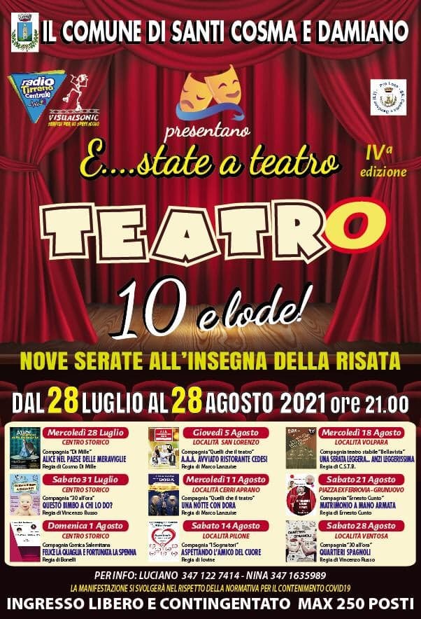 Eventi gratuiti e contingentati. Estate a Santi Cosma e Damiano