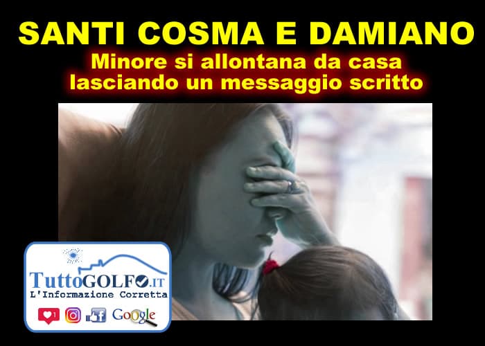 Santi Cosma e Damiano - Minore lascia un messaggio scritto e si allontana con una bicicletta