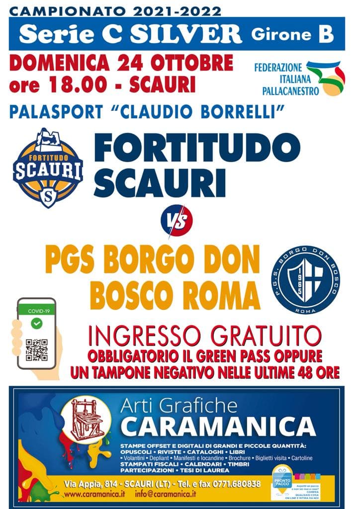 Basket: Fortitudo Scauri domenica affronta in casa a ingresso gratuito il PGS Borgo Don Bosco Roma