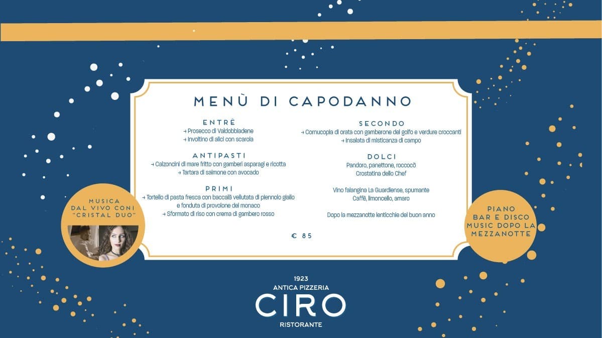 Cenone di Capodanno a Gaeta? Il menù Antica Pizzeria Ciro