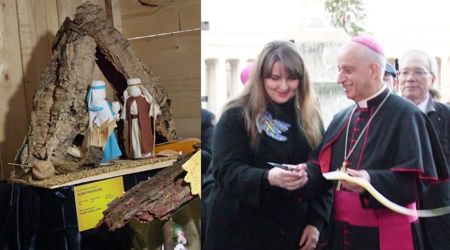Olena Pokatilova ucraina, ospite nel sud pontino, al Vaticano per presentare il suo presepe