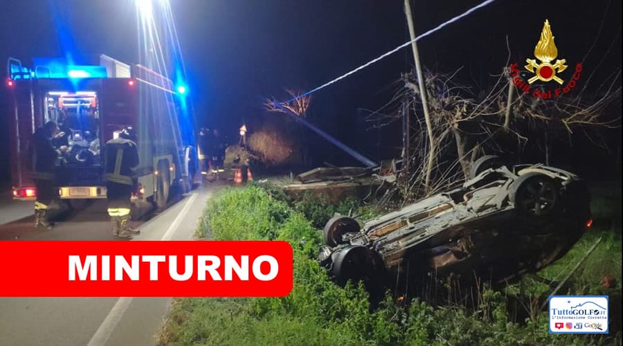 Minturno, incidente stradale: auto ribaltata
