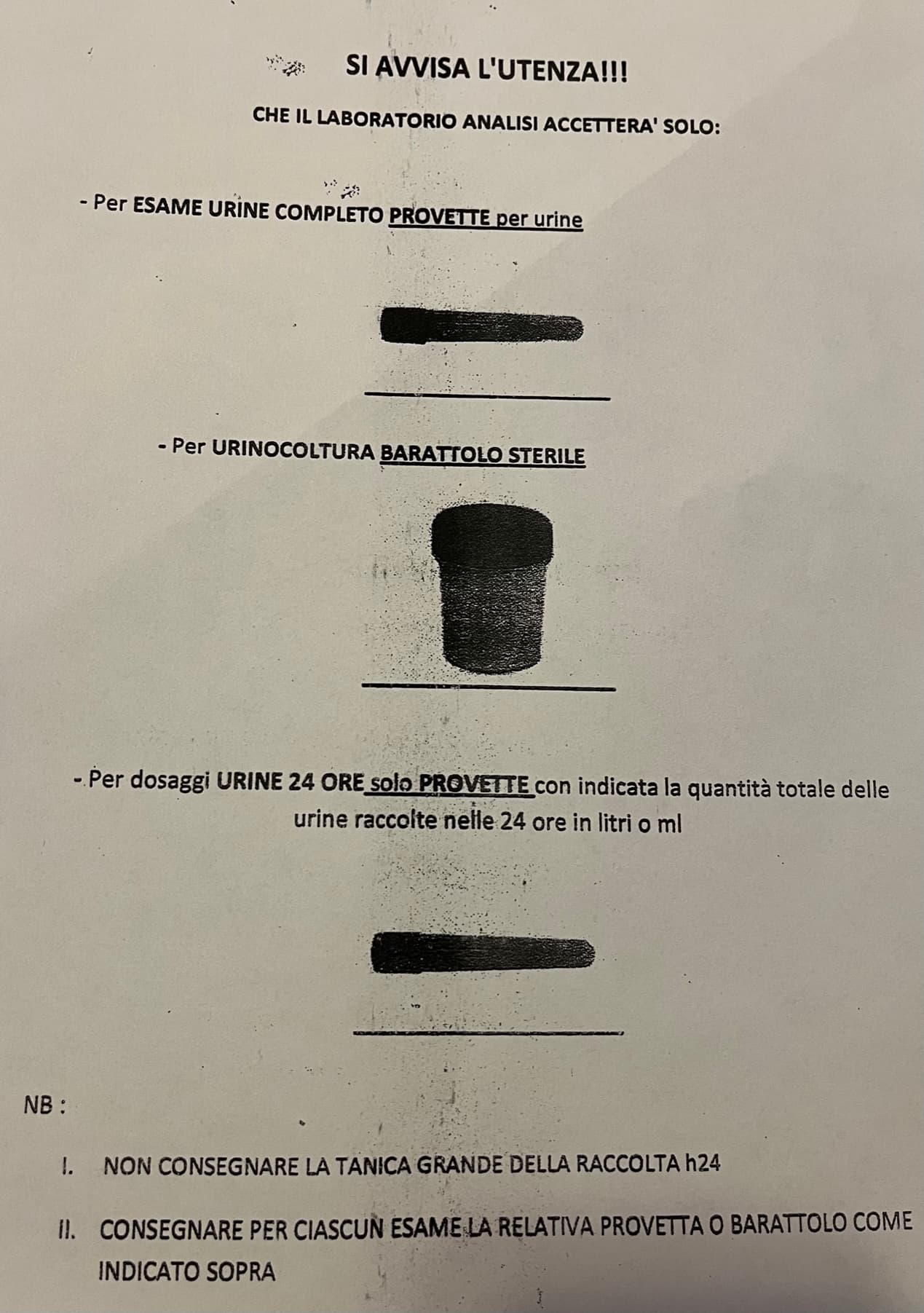 Per l'Utenza del Laboratorio analisi del Dono Svizzero, Formia