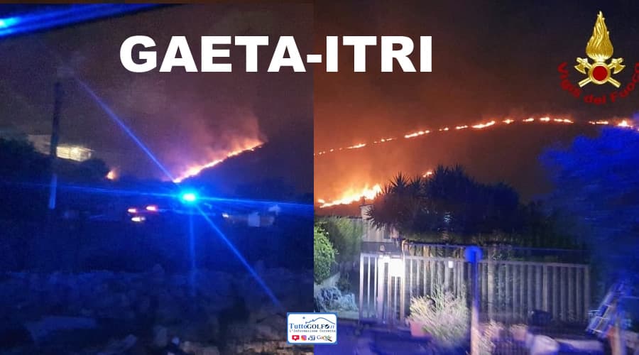 Paura a Gaeta ed Itri. Fiamme vicino le abitazioni. 30 ettari di vegetazione è stata bruciata dall'incendio