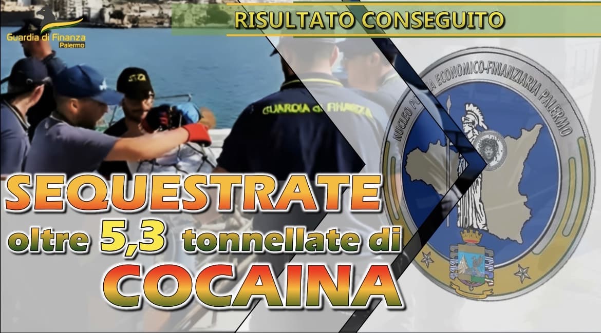 Fiamme Gialle: cocaina sequestrata per 5,3 tonnellate, il più ingente mai eseguito in Italia, 5 arresti un italiano, due tunisini, un francese e un albanese, collegati con ucraini, turchi e azeri.