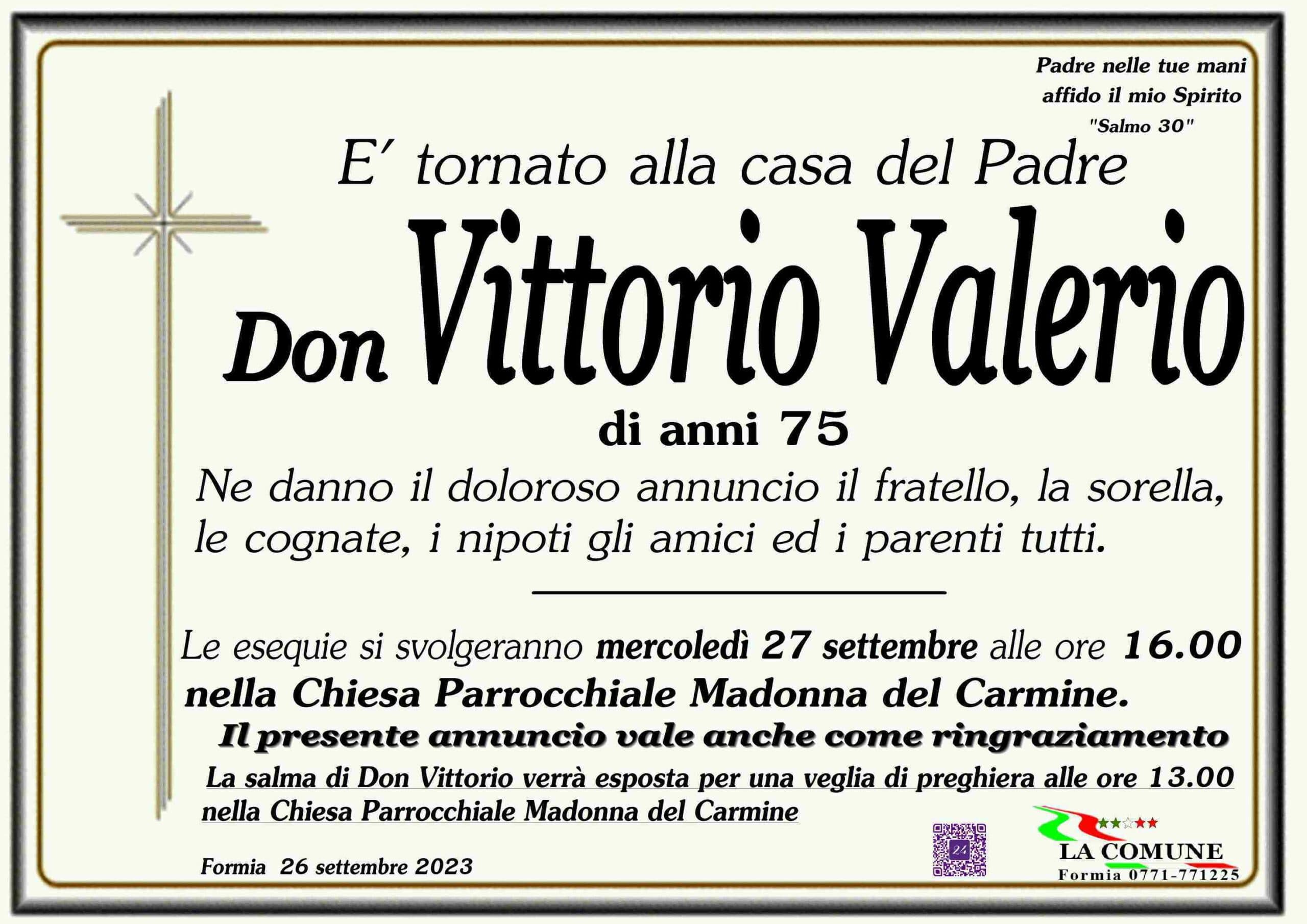 Don Vittorio Valerio è tornato alla Casa del Padre, in lutto l'Arcidiocesi di Gaeta