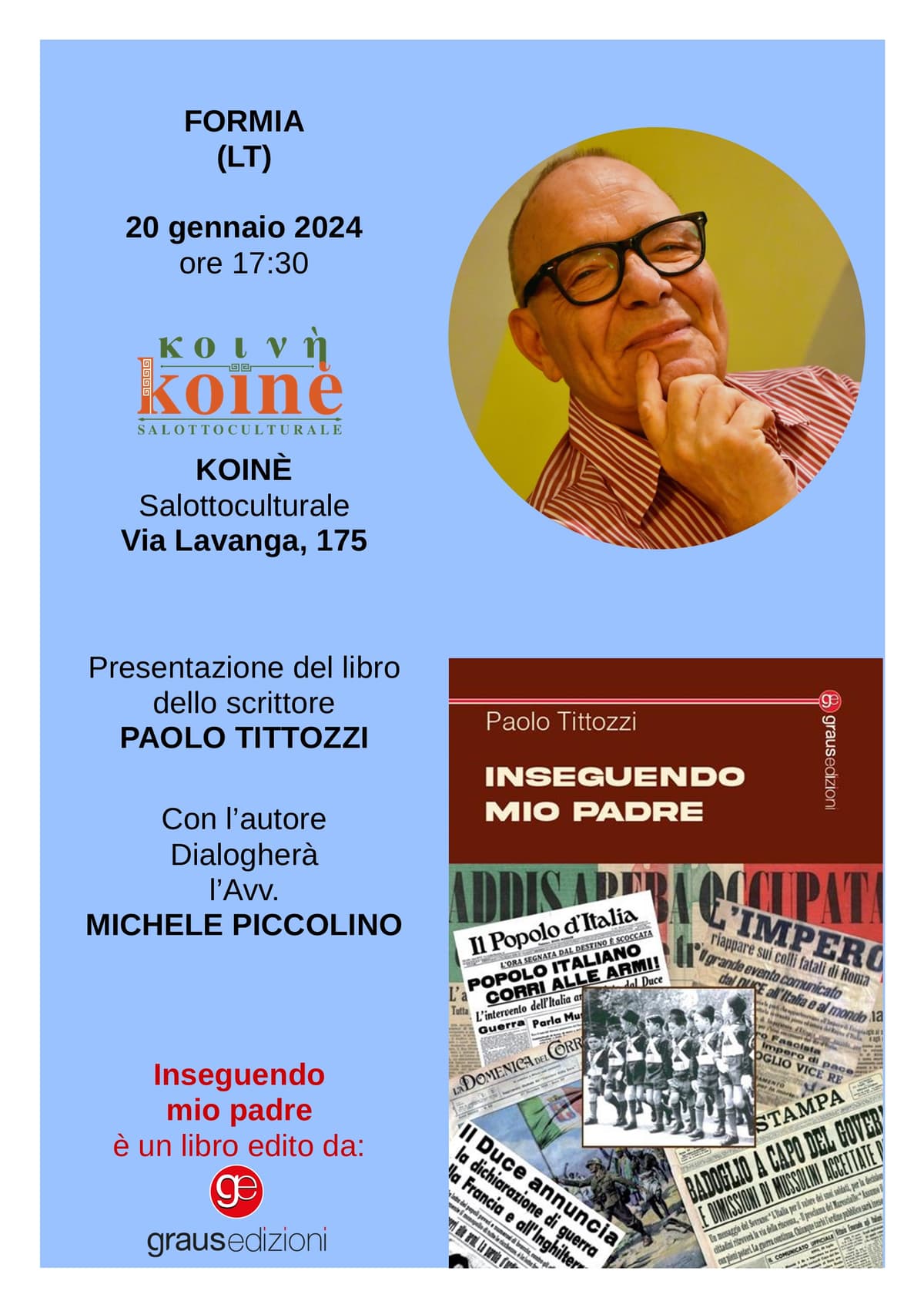 Prosegue il tour letterario di Paolo Tittozzi a Formia e a Minturno
