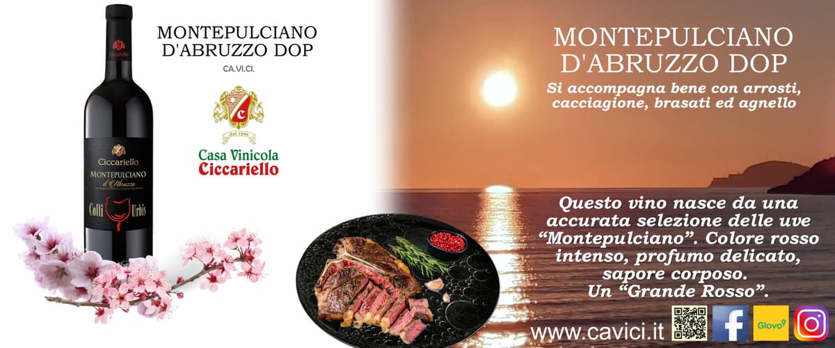 Montepulciano D'Abruzzo DOP CAVICI, sapido ed armonico. Si accompagna bene con arrosti